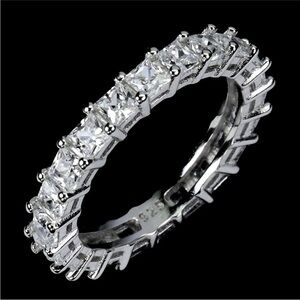 Elegant created 3mm Zircon Eternity Band in 925 Sterling Silver Ring Size 8